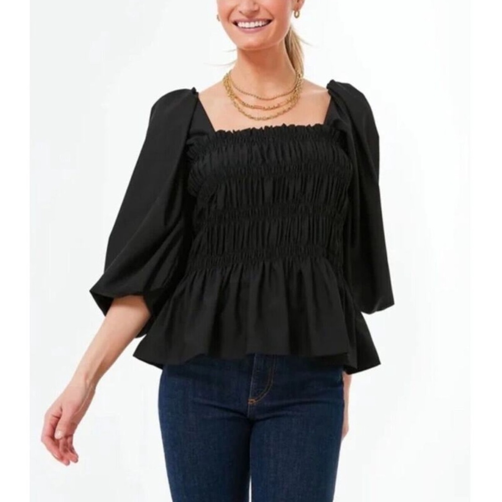 Tuckernuck Annabelle Smocked Black Peplum Top gently used